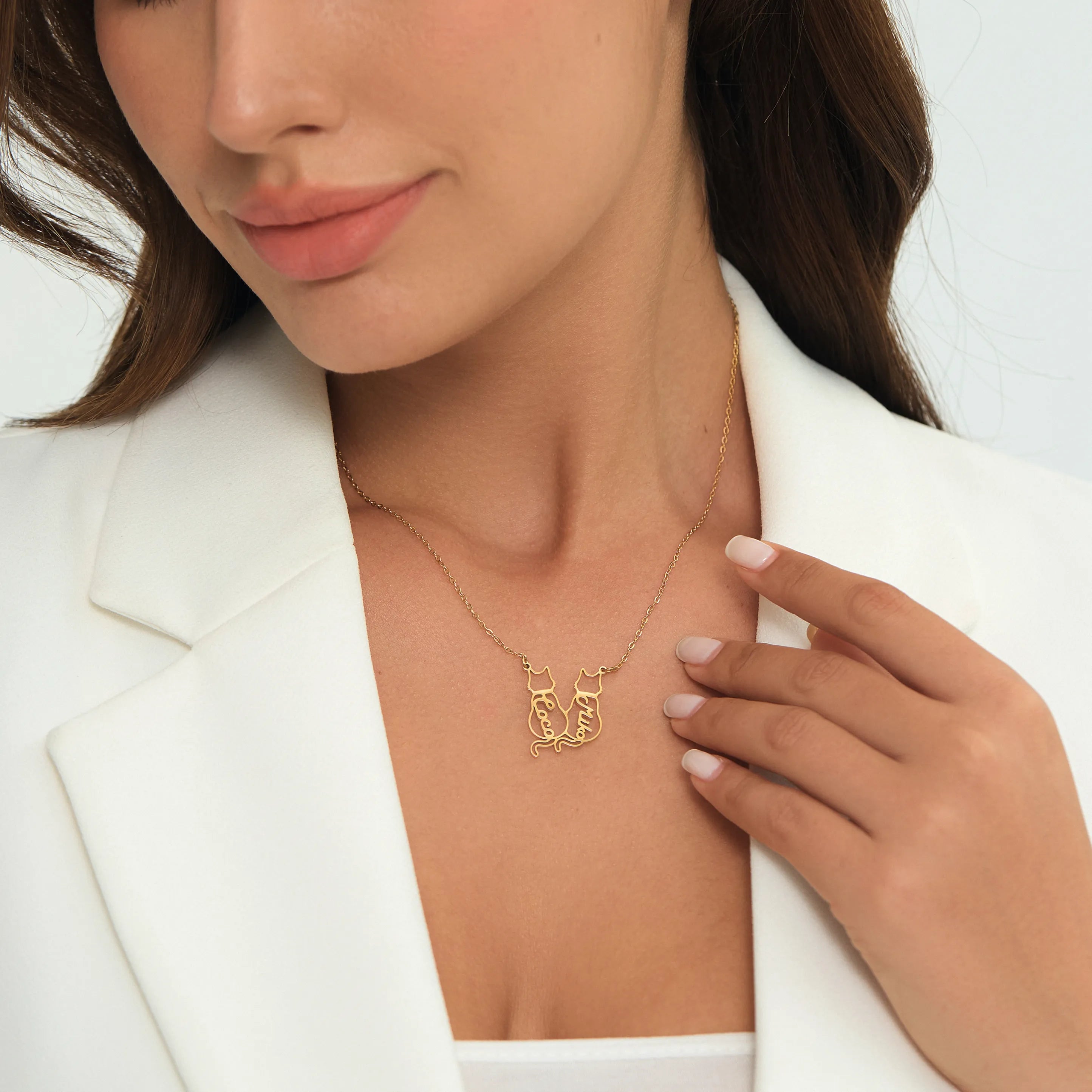 Złoty Naszyjnik „Koci Amulet Szczęścia” z Imieniem